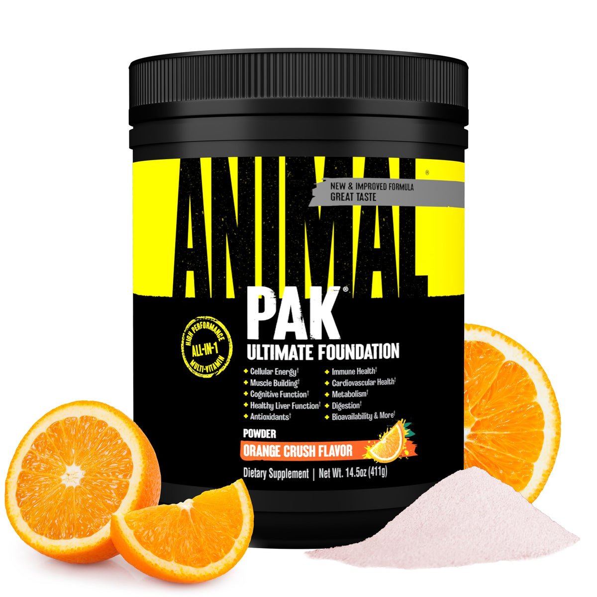 Animal Pak bottle being poured, showcasing convenient all-in-one nutrition for workouts