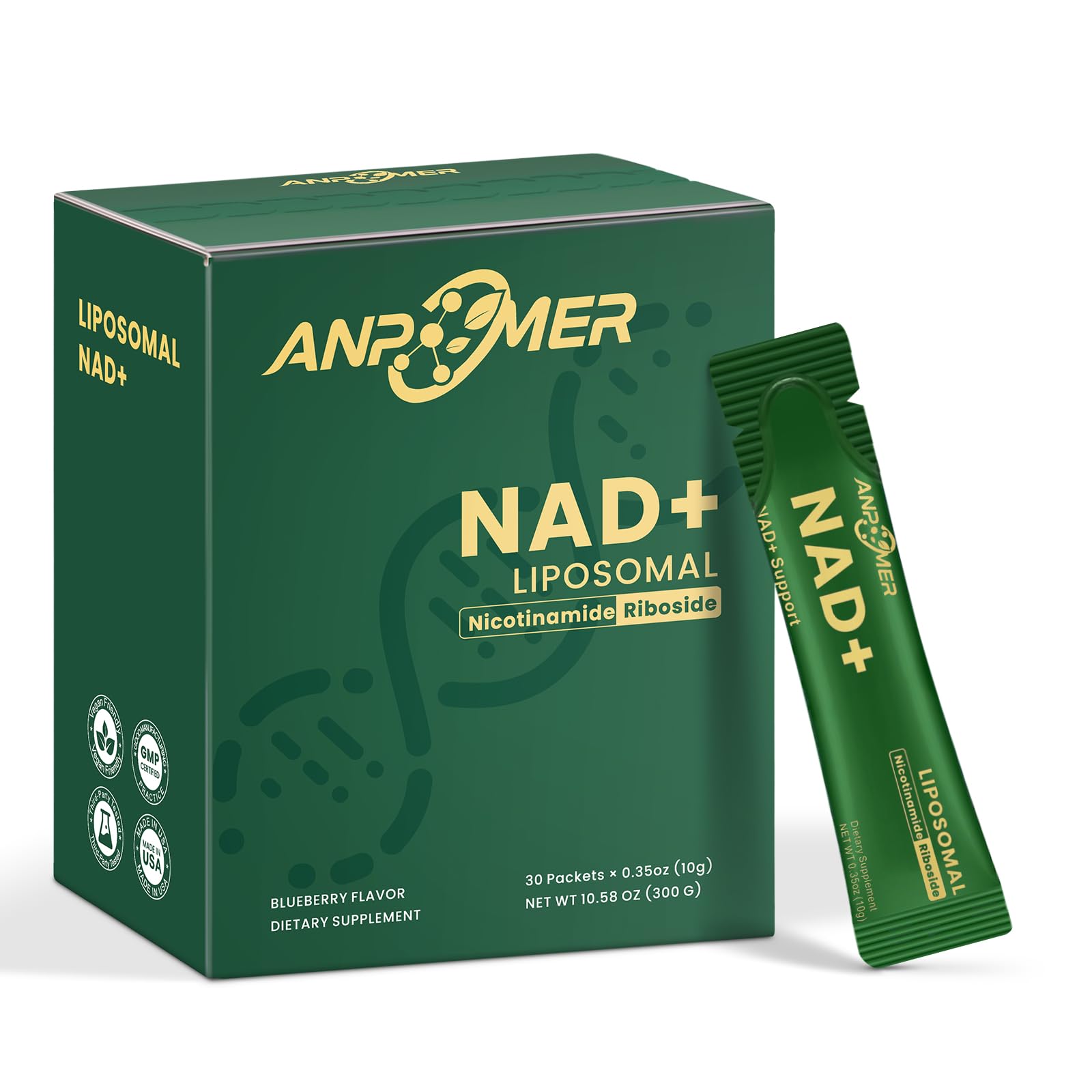 ANPOMER NAD con formato liposomal 600 mg en envase individual, uso diario recomendado