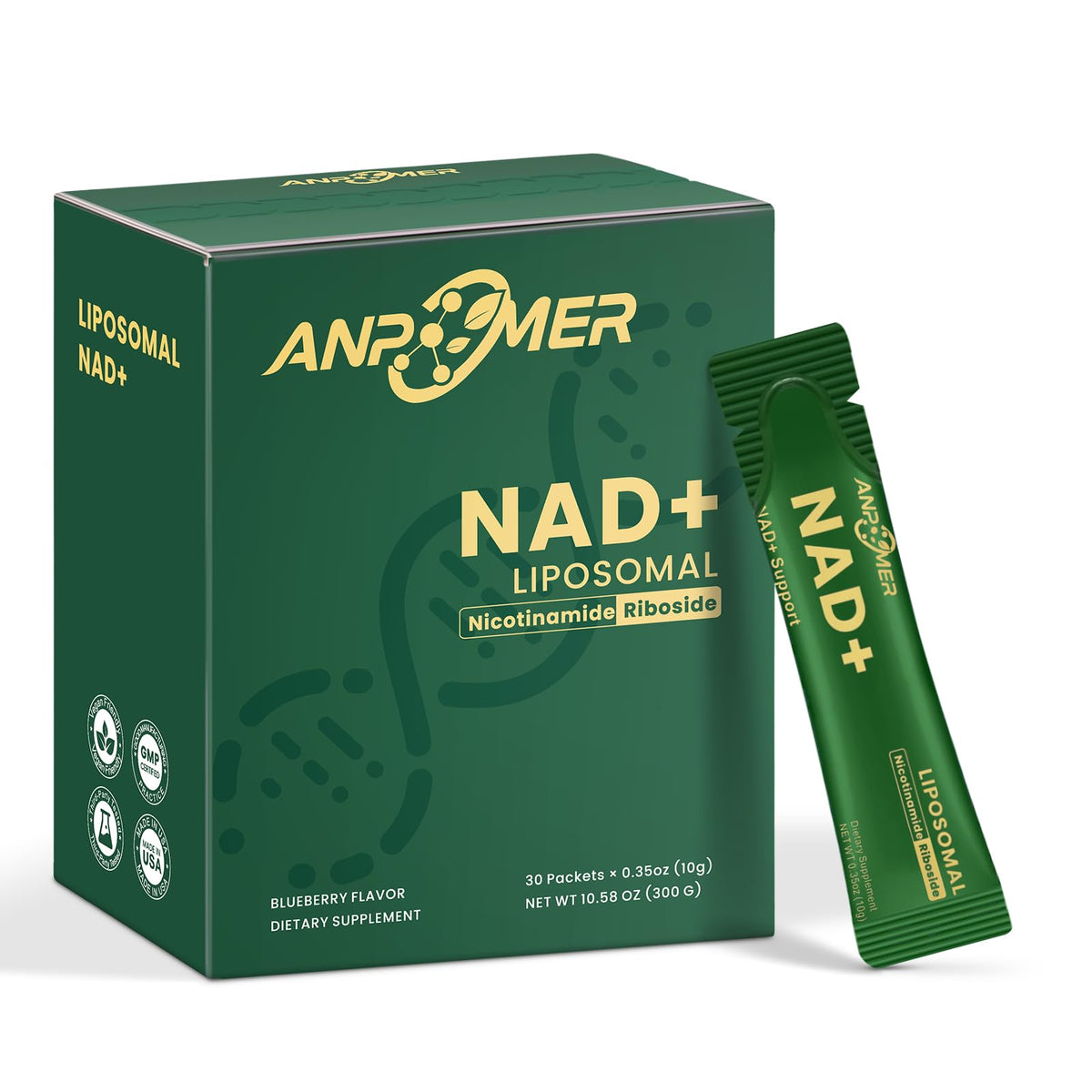 ANPOMER NAD con formato liposomal 600 mg en envase individual, uso diario recomendado