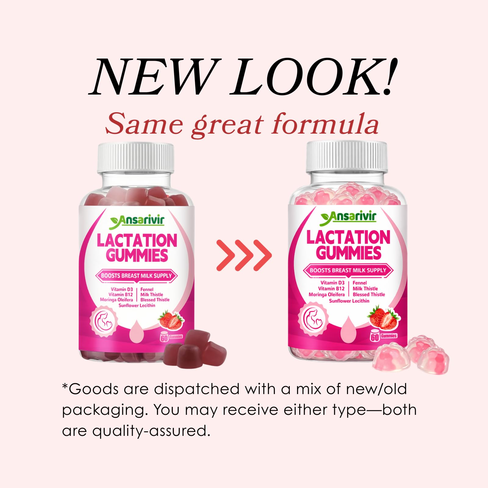 Gominolas sabor fresa de Ansarivir para consumo diario durante la lactancia.