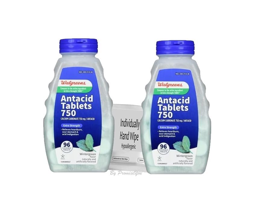 Antiacido masticables 750 mg con sabor a menta invernal, dos frascos para uso diario