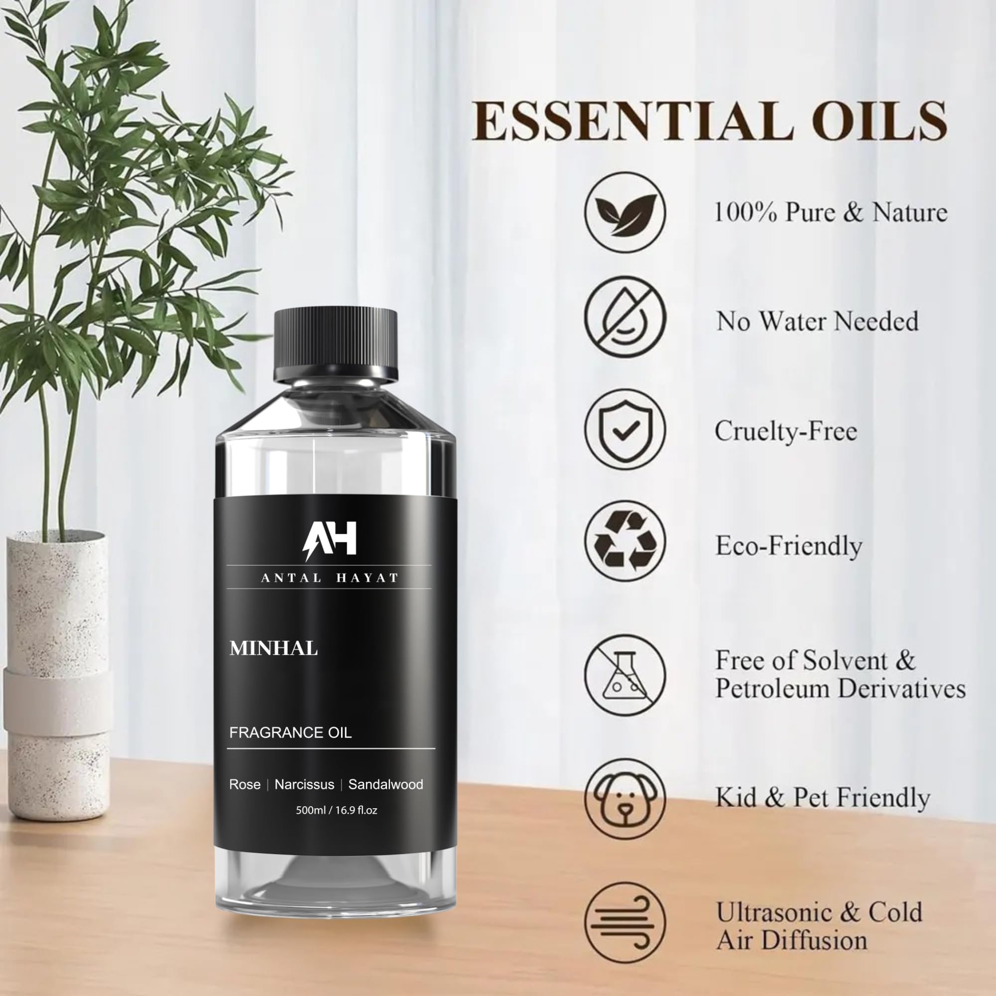 ANTAL HAYAT Minhal 500mL, botella patchouli, nota terrosa que eleva la sala