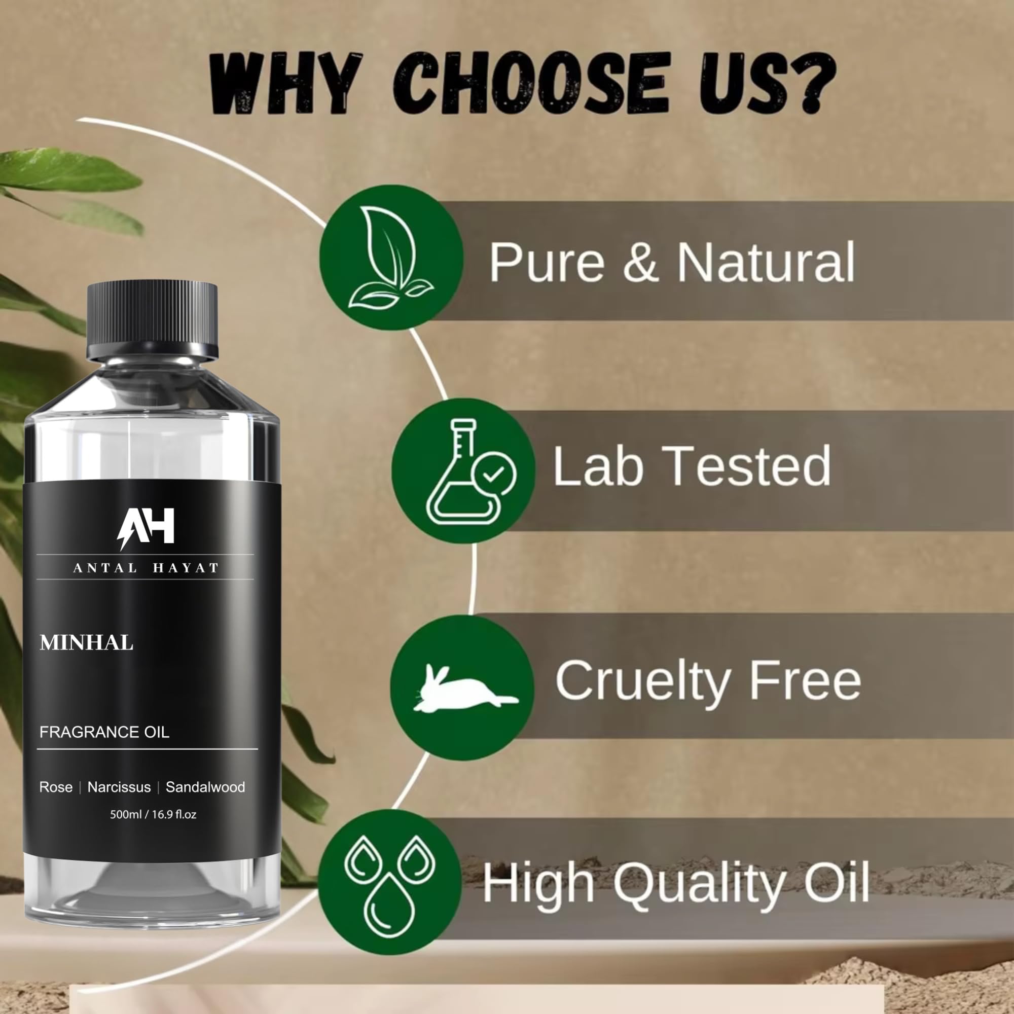 ANTAL HAYAT Minhal 500mL, difusor-aceite, fragancia duradera para uso diario