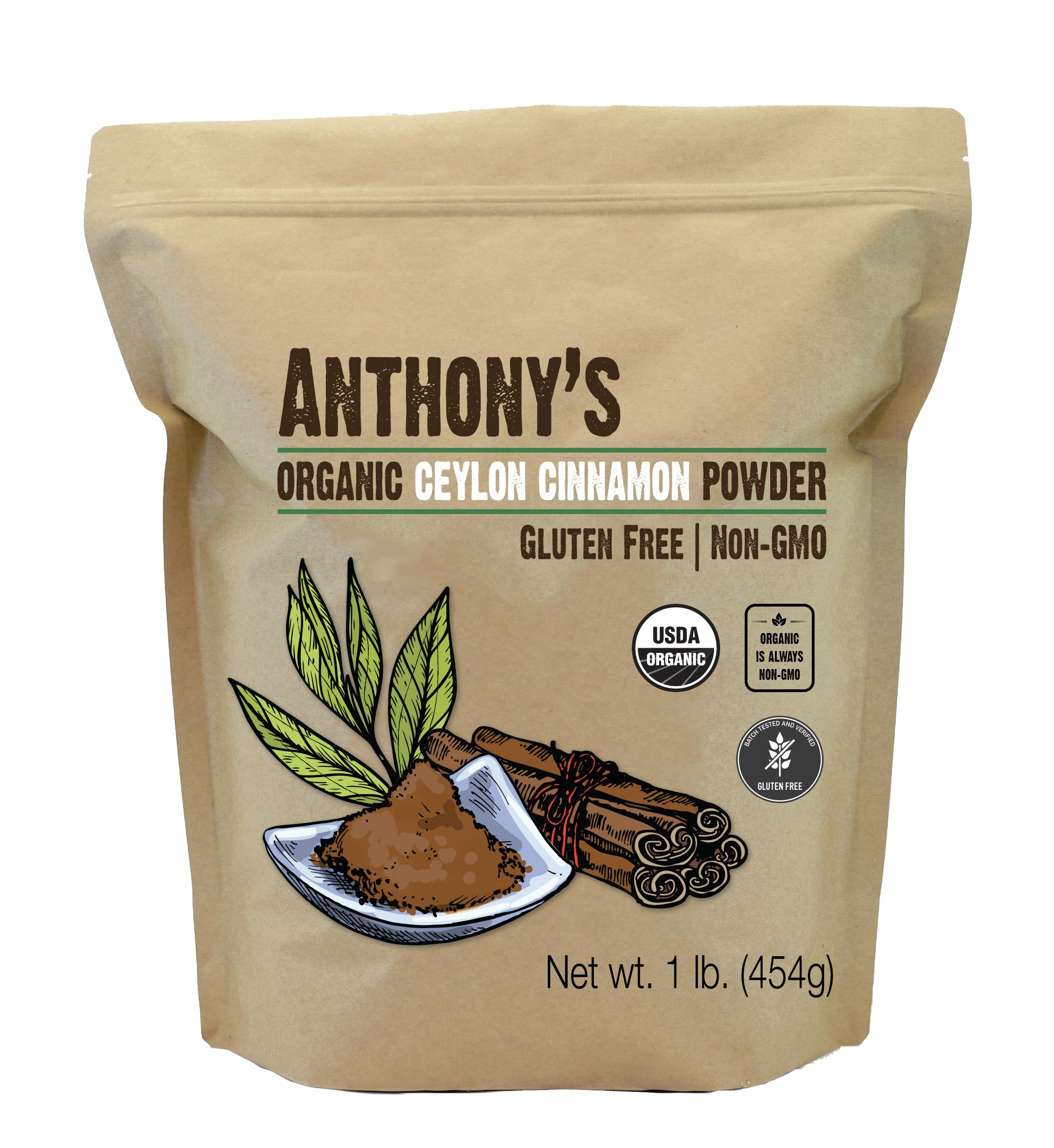 Anthony's Canela Ceilán Orgánica en Polvo — empaque sellado para frescura