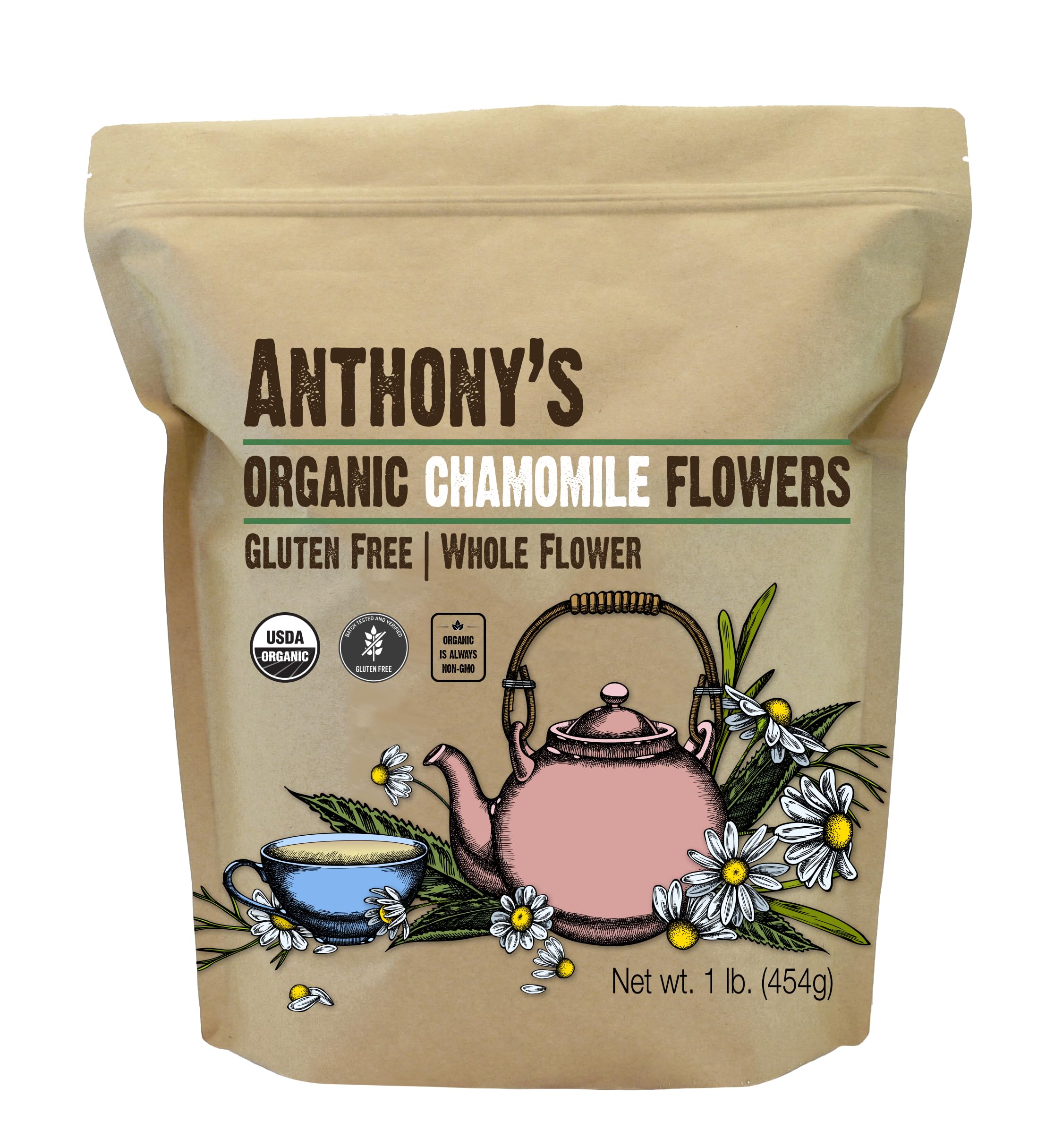 Anthony's manzanilla orgánica: flor entera para infusionar té suave.