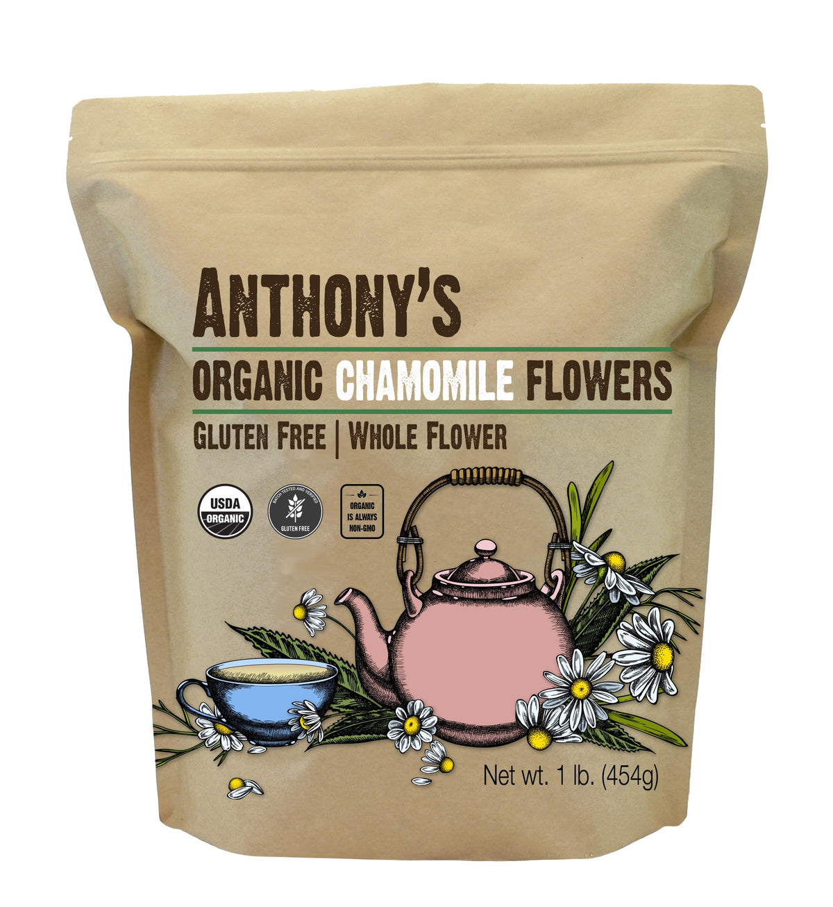 Anthony's manzanilla orgánica: flor entera para infusionar té suave.