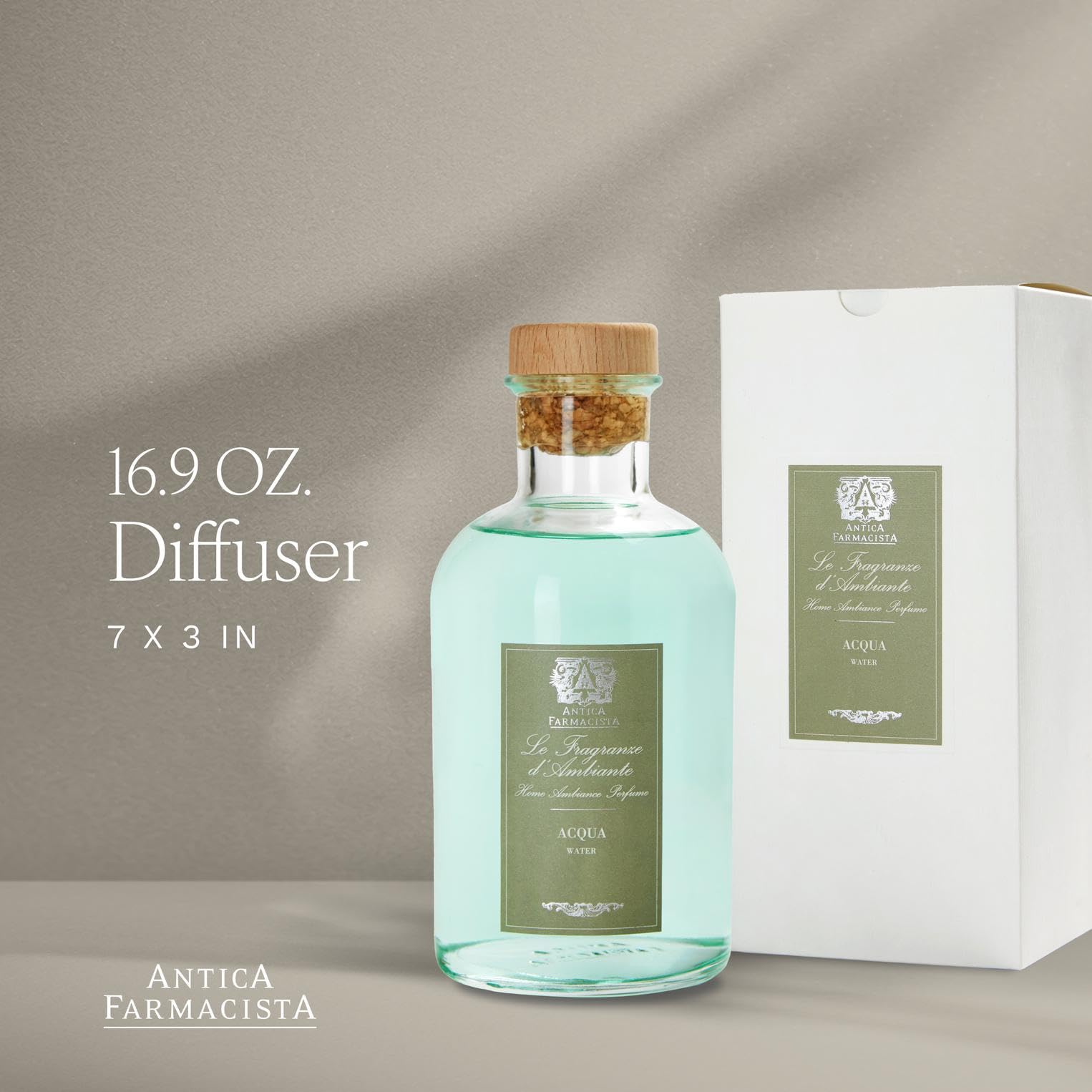 Antica Farmacista Acqua con varillas perfumadas para fragancia duradera.