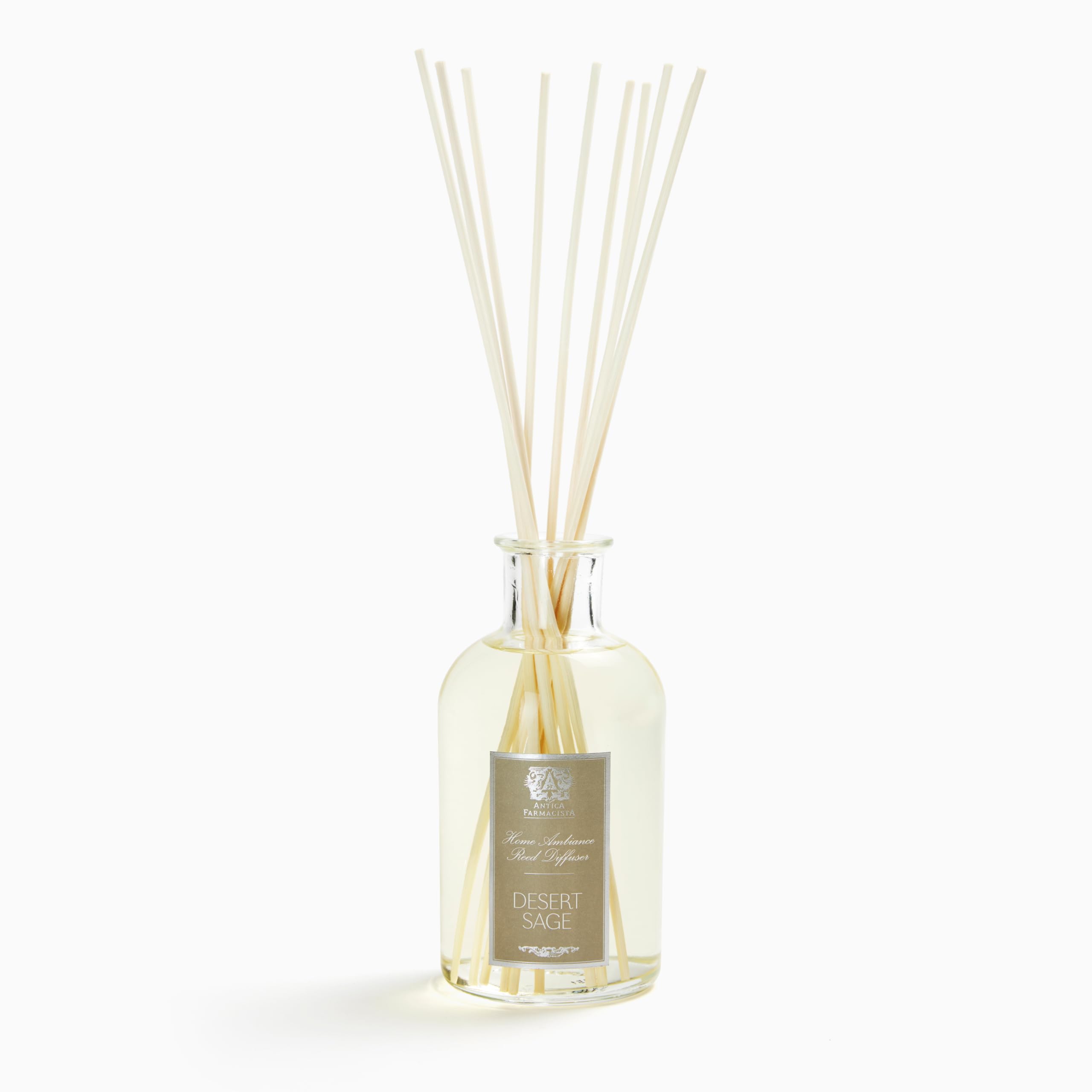 Difusor Antica Farmacista en vaso de cristal, aroma elegante para la habitación.