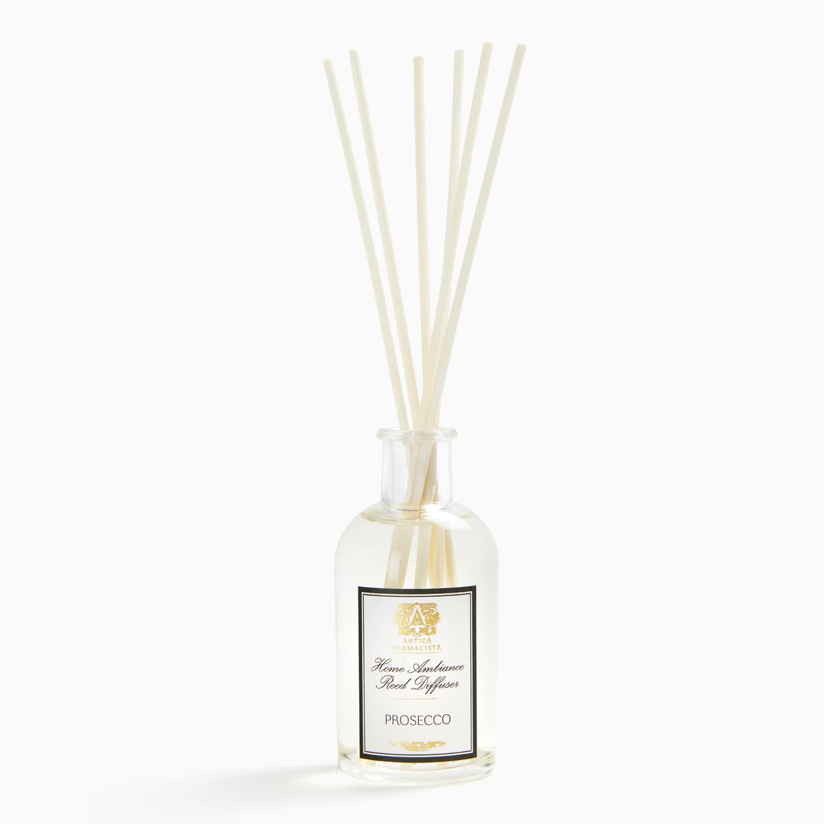 Difusor Antica Farmacista Prosecco en frasco, aroma suave y duradero para salones.