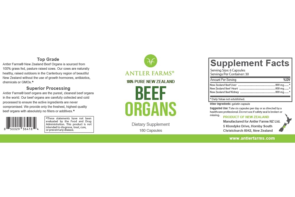 Antler Farms Hígado cápsulas: ingesta conveniente de vitaminas y hierro.