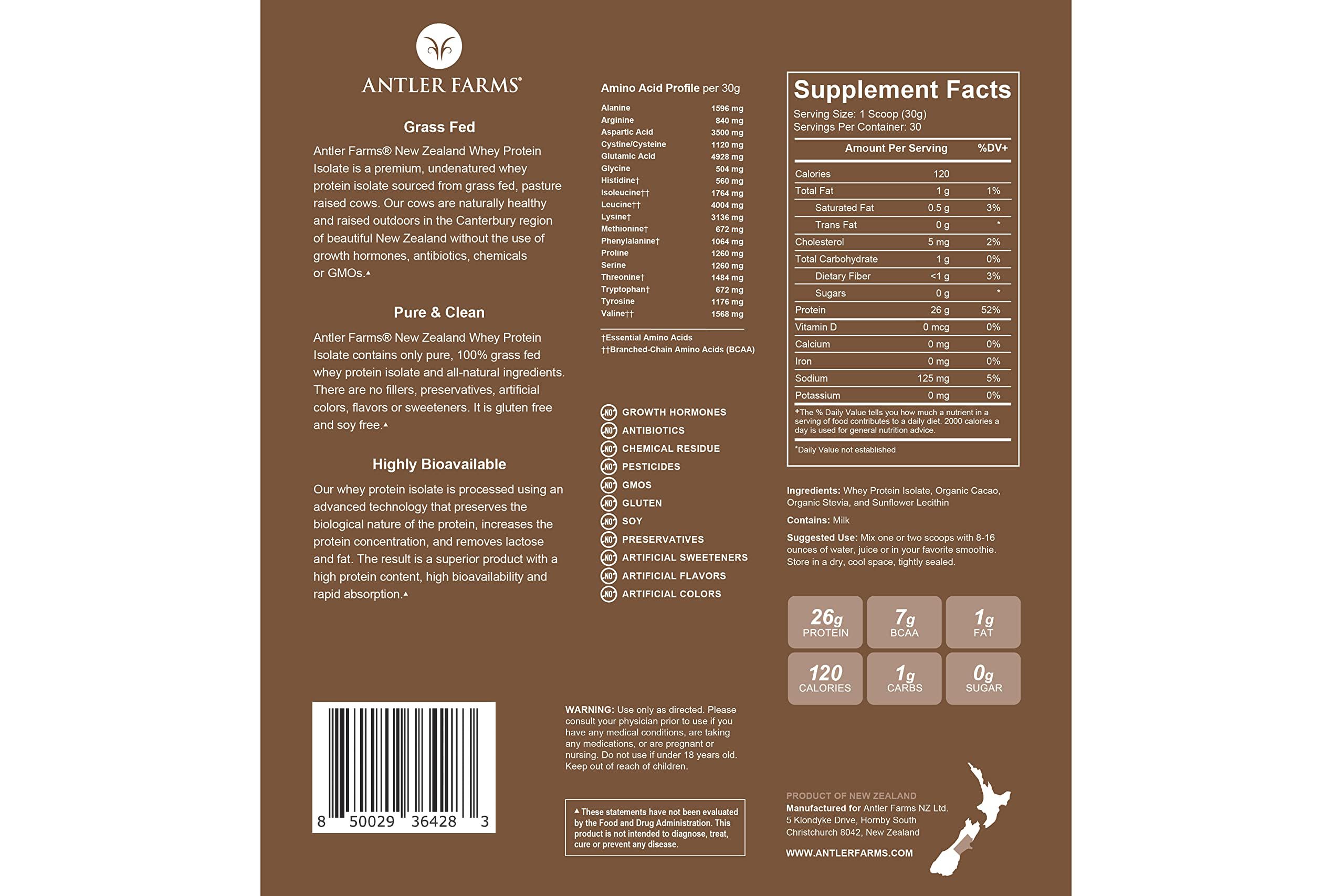 Antler Farms batido chocolate 2lb: sabor delicioso tras entreno o sesión.