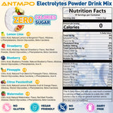ANTMPO electrolitos sobre fresa, sabor natural sin azúcar para recargar energía.