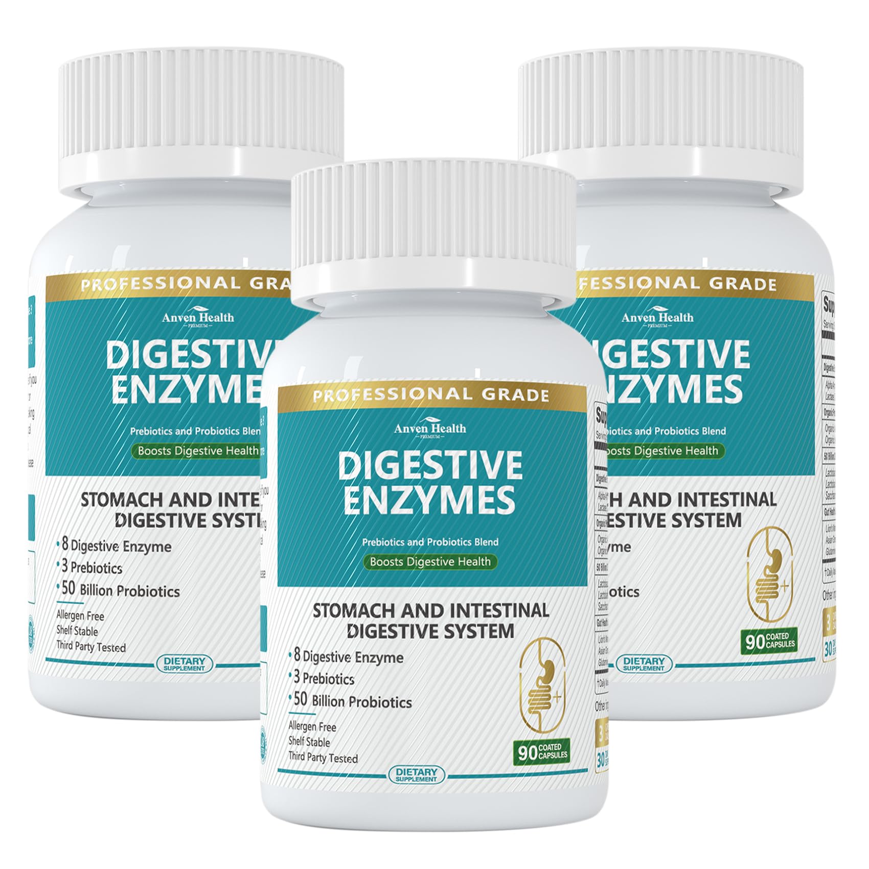 Anven Health 800mg Enzimas Digestivas en botella; apoyo diario para la digestión.
