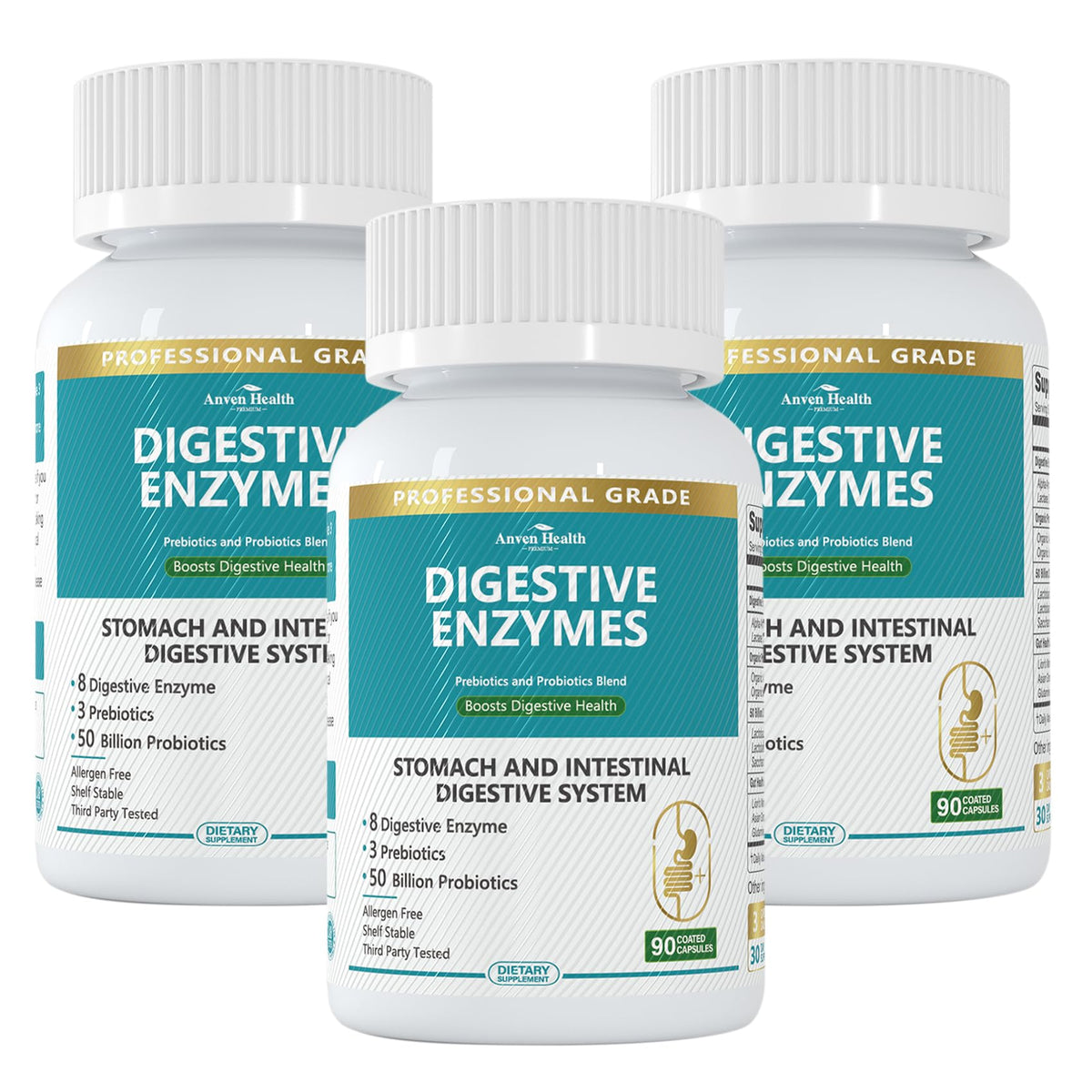 Anven Health 800mg Enzimas Digestivas en botella; apoyo diario para la digestión.