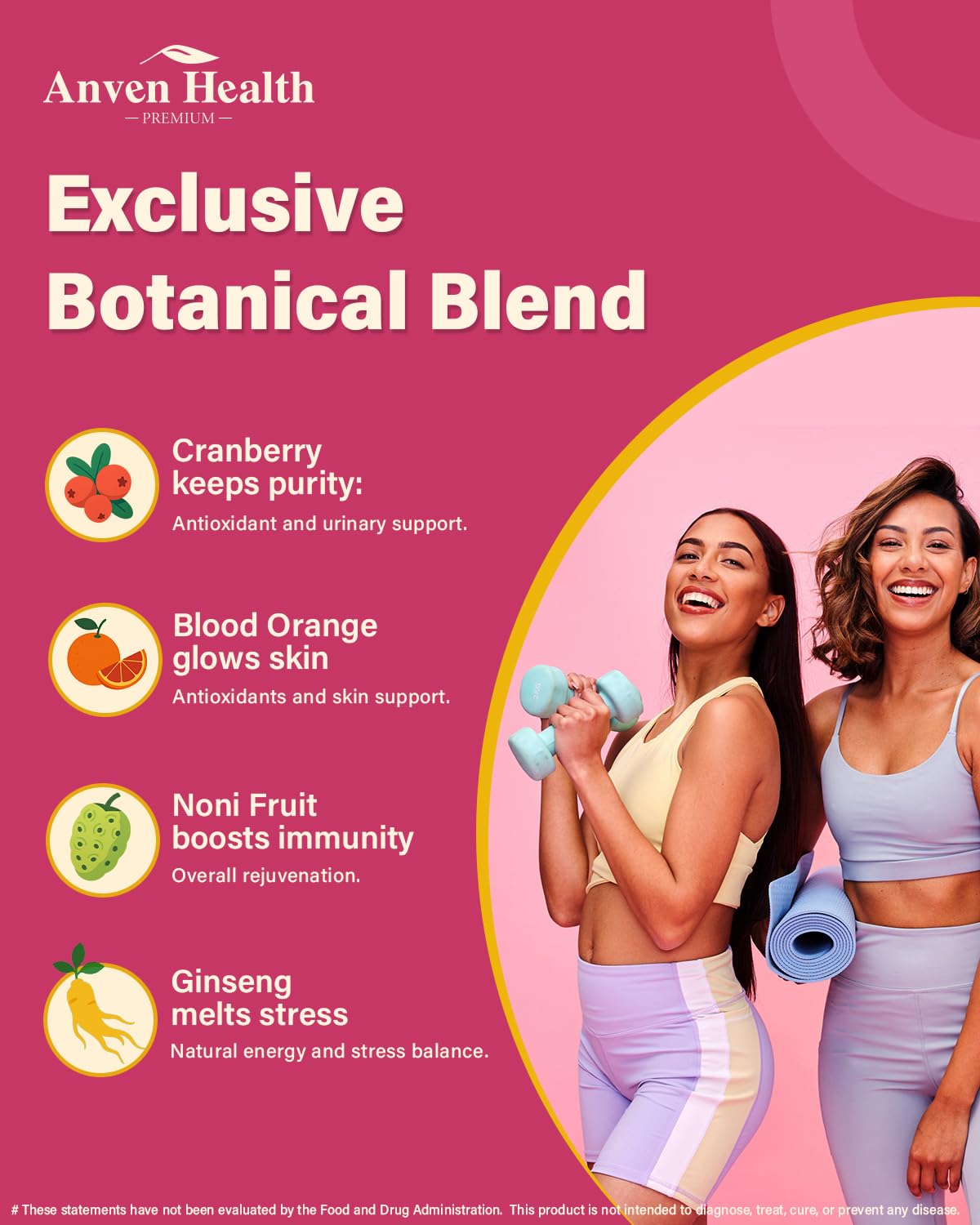 Anven Health Extractos botánicos Cranberry, Ginseng Asiático y Noni para vitalidad.