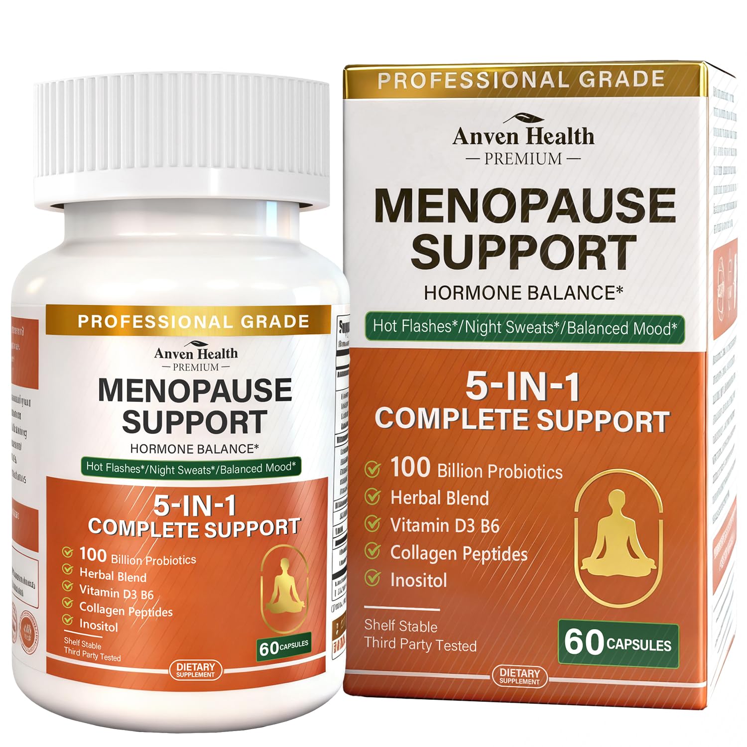 Anven Health Menopausia: botella lista para uso diario y equilibrio hormonal.