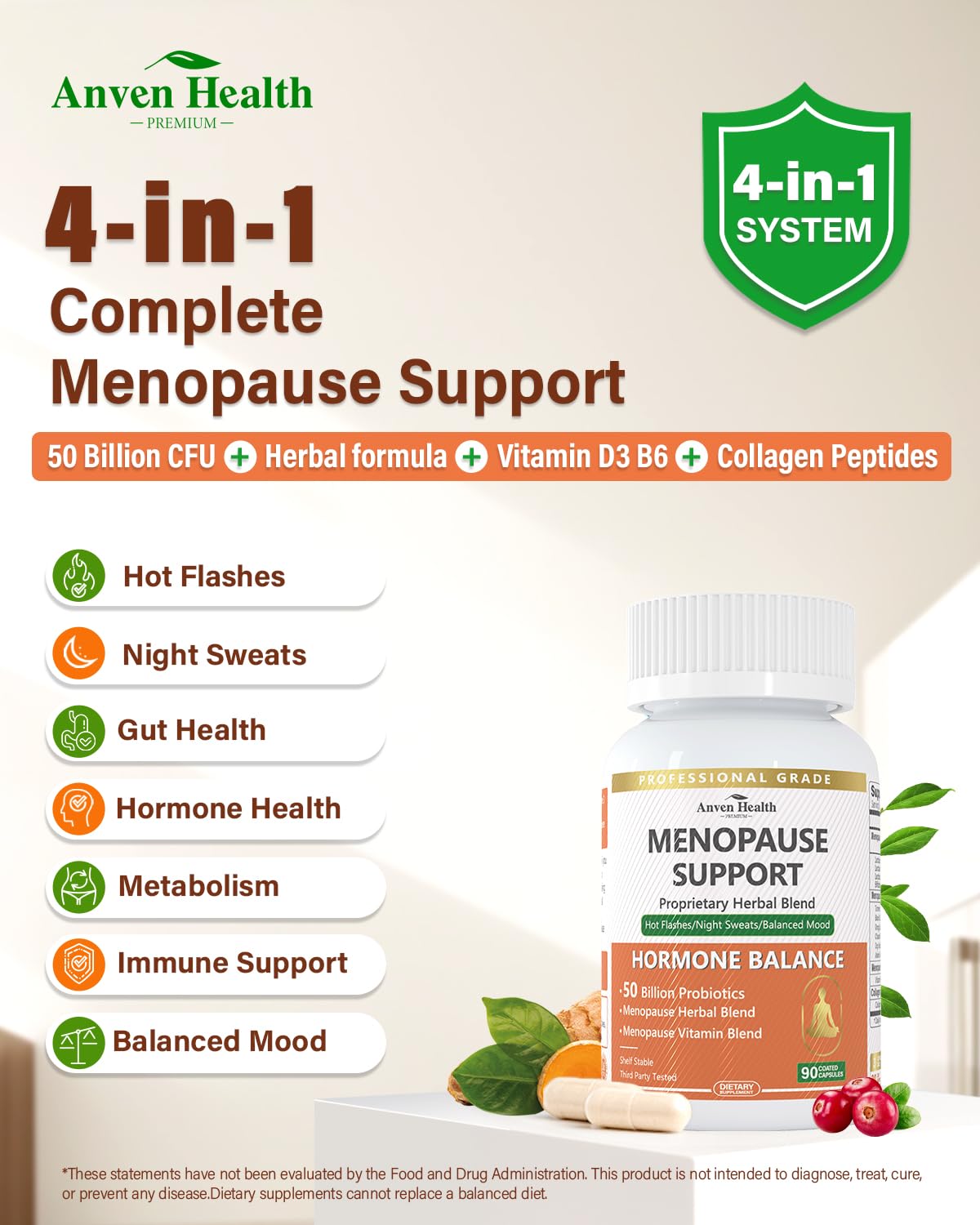 Anven Health Menopausia: vitamina D3 y B6 para fuerza ósea y energía.