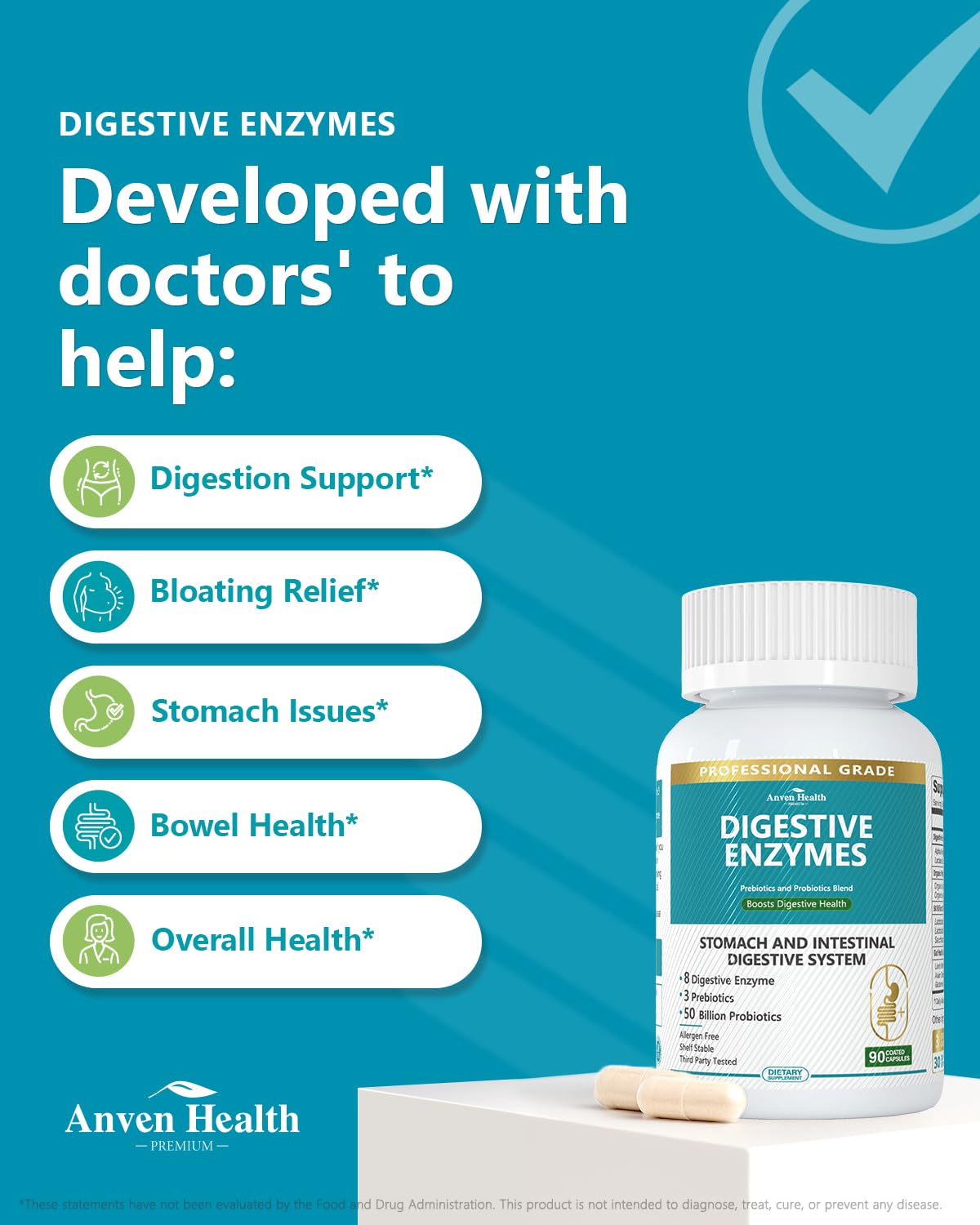 Anven Health Prebióticos en tríada; alimentan el microbioma para energía digestiva.
