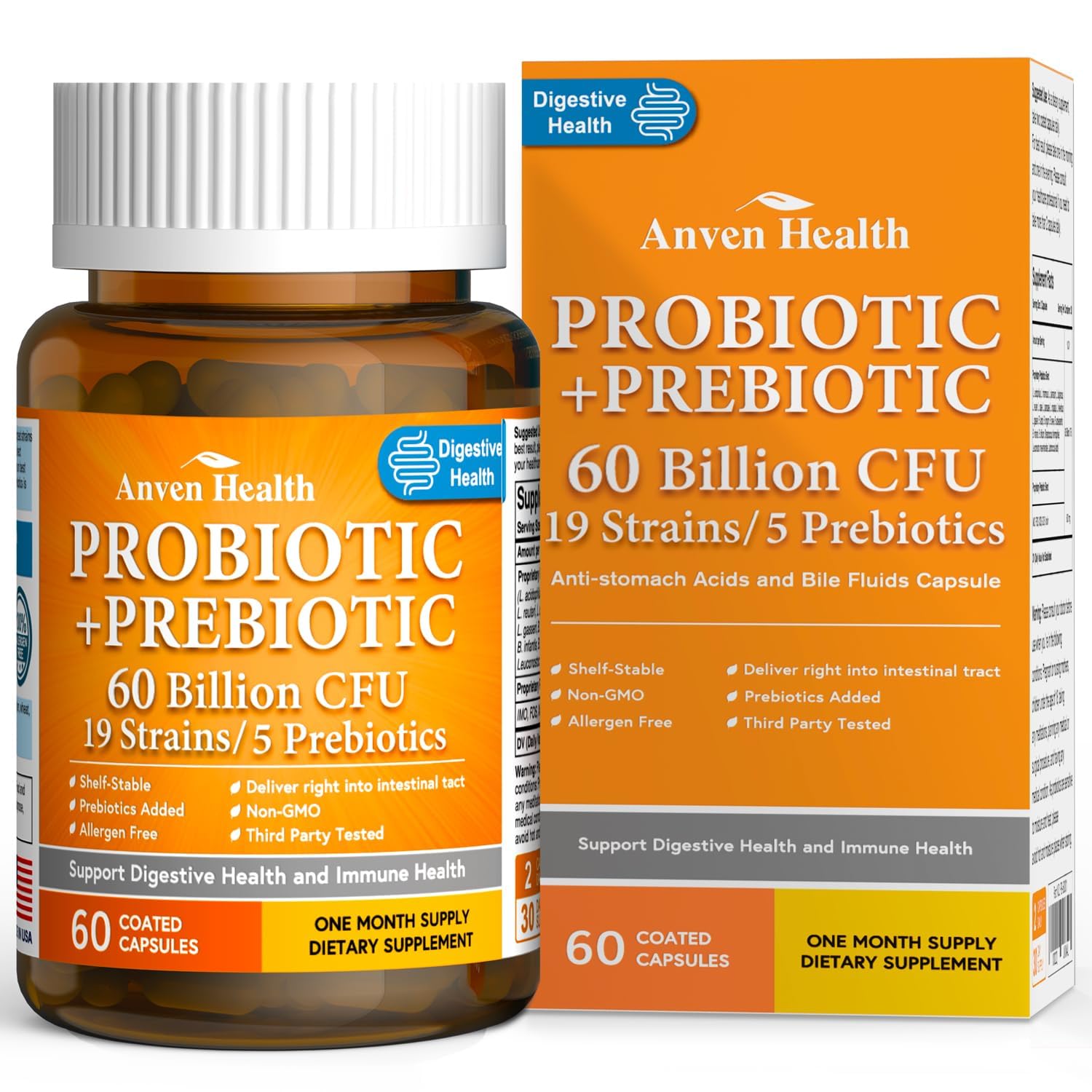 Anven Health probiótico 60 mil millones en cápsulas para equilibrio digestivo.