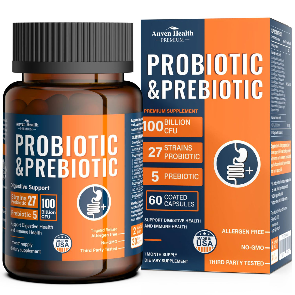 Anven Health Probioticos, cápsulas en frasco, apoyo a la digestión diaria