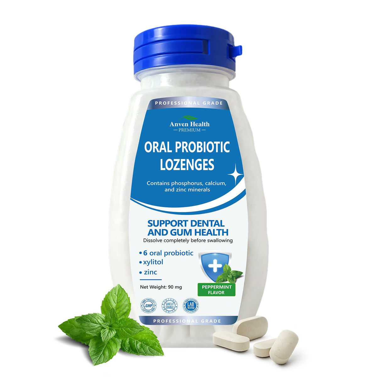 Anven Health probióticos bucales: empaque con pastillas para higiene oral diaria