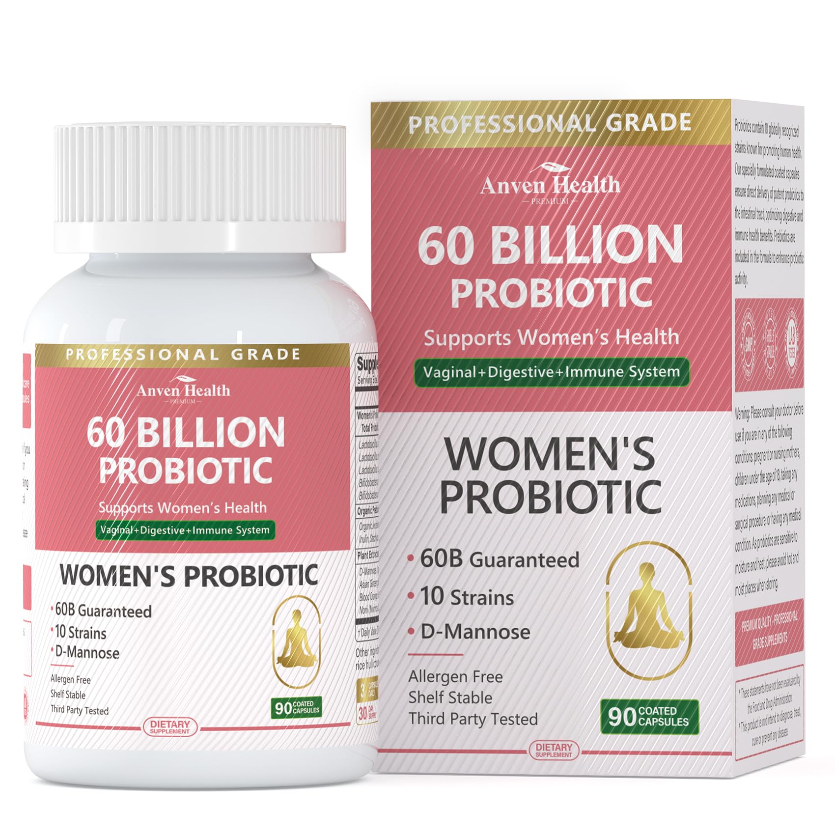 Anven Health Probióticos, botella, equilibrio vaginal y digestión suave.