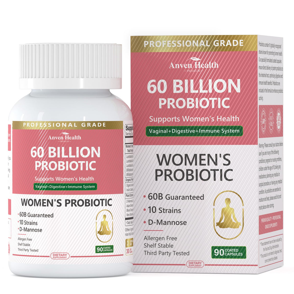 Anven Health Probióticos, botella, equilibrio vaginal y digestión suave.