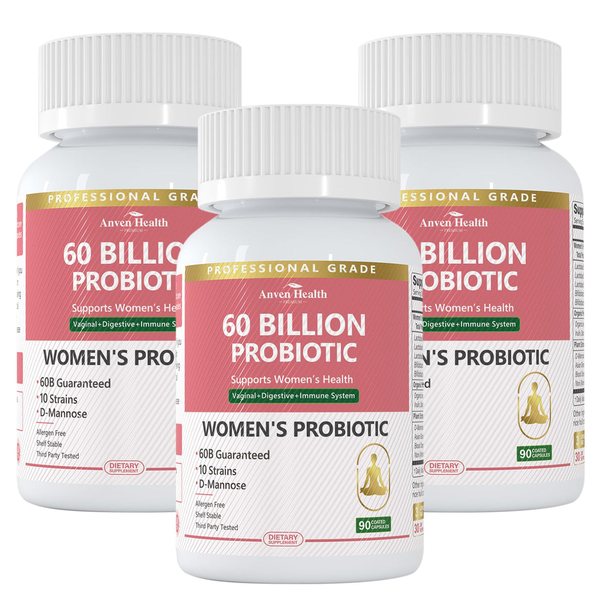 Anven Health Probiotics, botella de cápsulas, favorece equilibrio vaginal y digestivo.