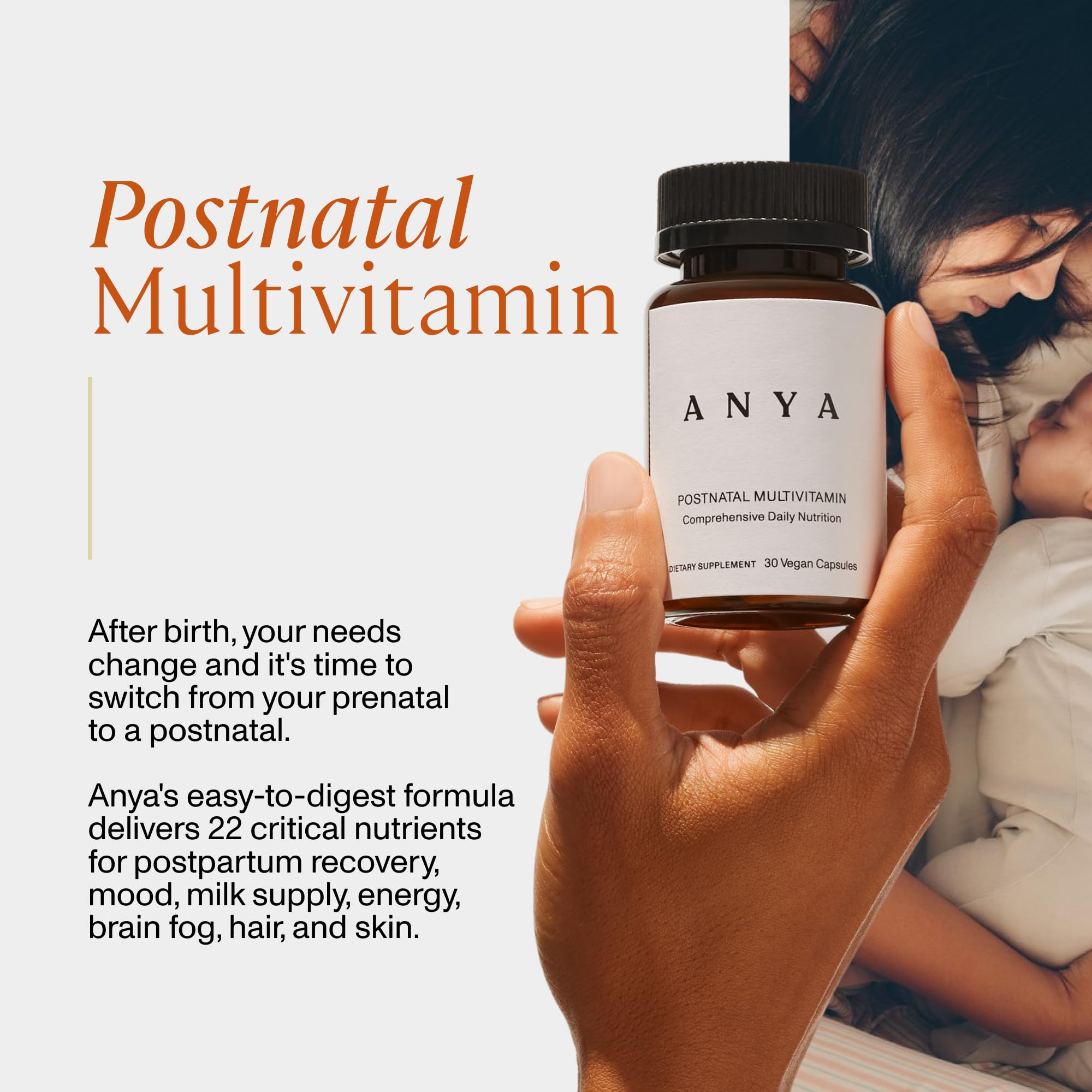 ANYA Postparto multivitaminas: comprimidos, dosis diarias para energía sostenida