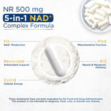 Anyglory NAD+ 5-en-1 con Resveratrol-CoQ10-PQQ para soporte mitocondrial.