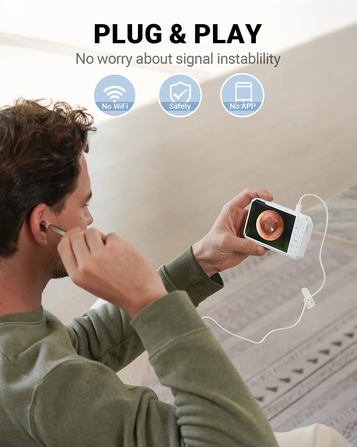 Anykit otoscopio digital con giroscopio para mantener la imagen estable durante la revisión