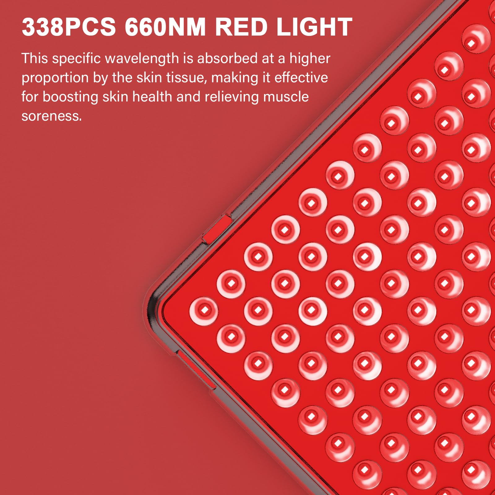 Anyork panel luz roja 660nm con dimensiones y peso para instalación en casa.