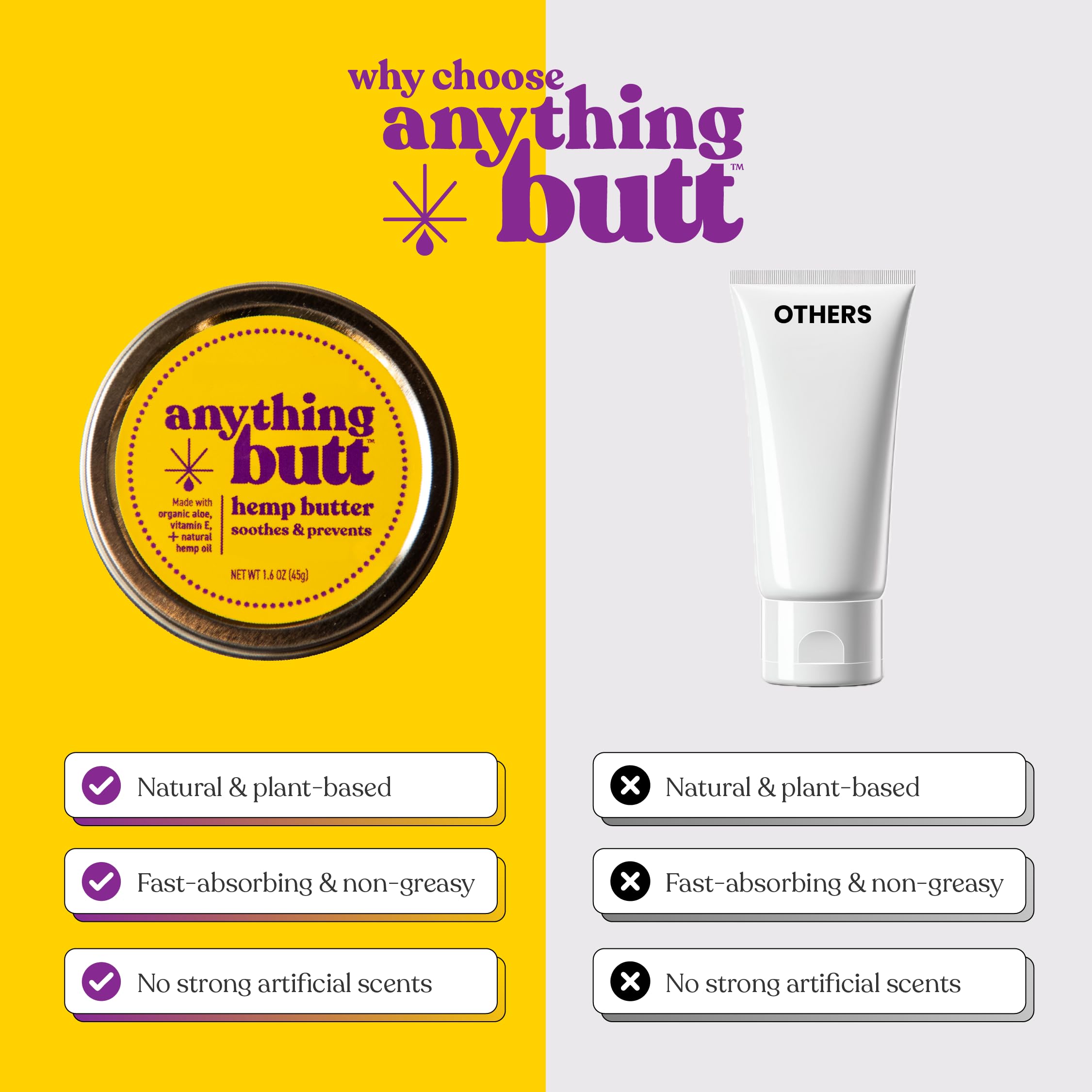 Anything Butt textura ligera que se absorbe rápidamente sin grasa