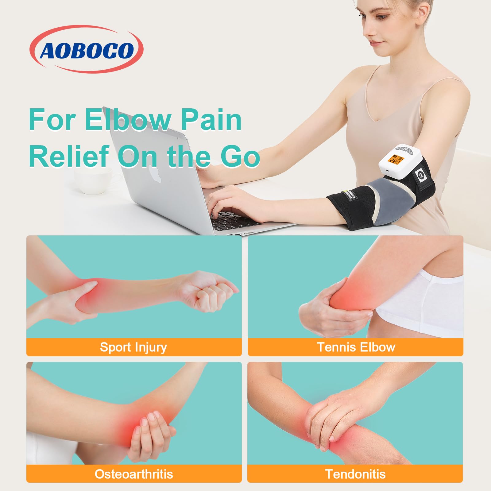 AOBOCO codo masaje vibración con 3 modos para relajación suave.