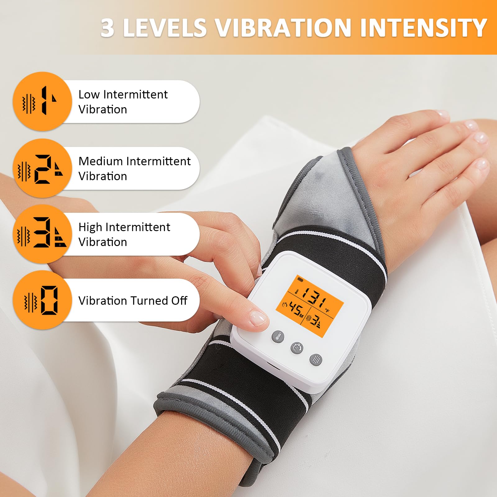 La pulsera AOKESTE con masaje por vibración ofrece tres velocidades para relajar la zona.