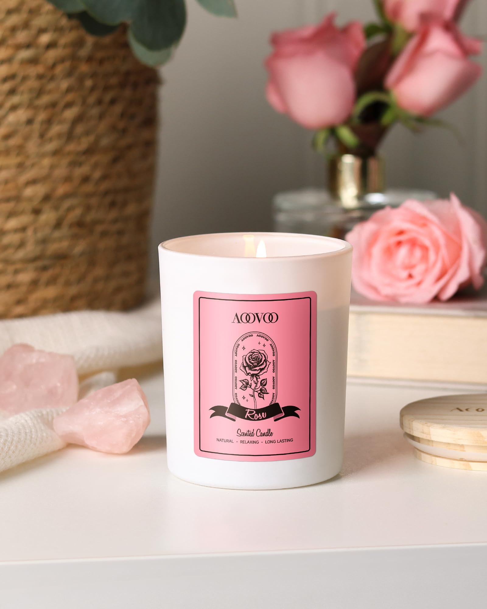 Vela AOOVOO Rosa, duración larga, quema limpia para noches tranquilas.