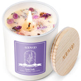 Vela AOOVOO de lavanda con cristales dentro para armonía y aroma duradero.