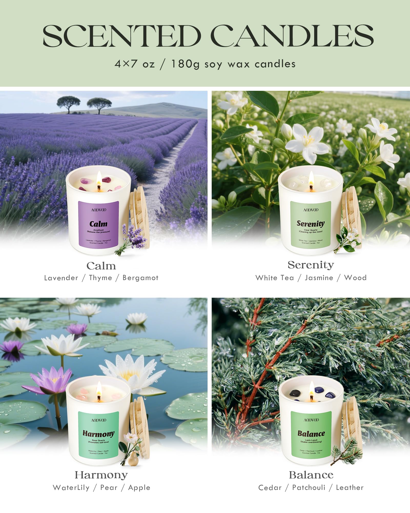 AOOVOO vela patchouli cedro balance con lapislazuli para concentración y equilibrio