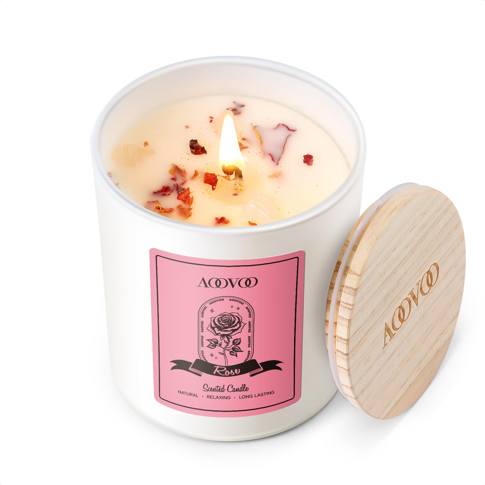 Vela AOOVOO Rosa, vista frontal, perfuma la sala con aroma floral suave.