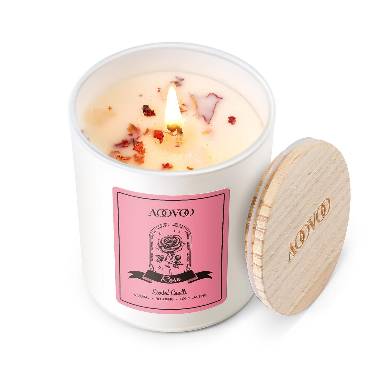 Vela AOOVOO Rosa, vista frontal, perfuma la sala con aroma floral suave.