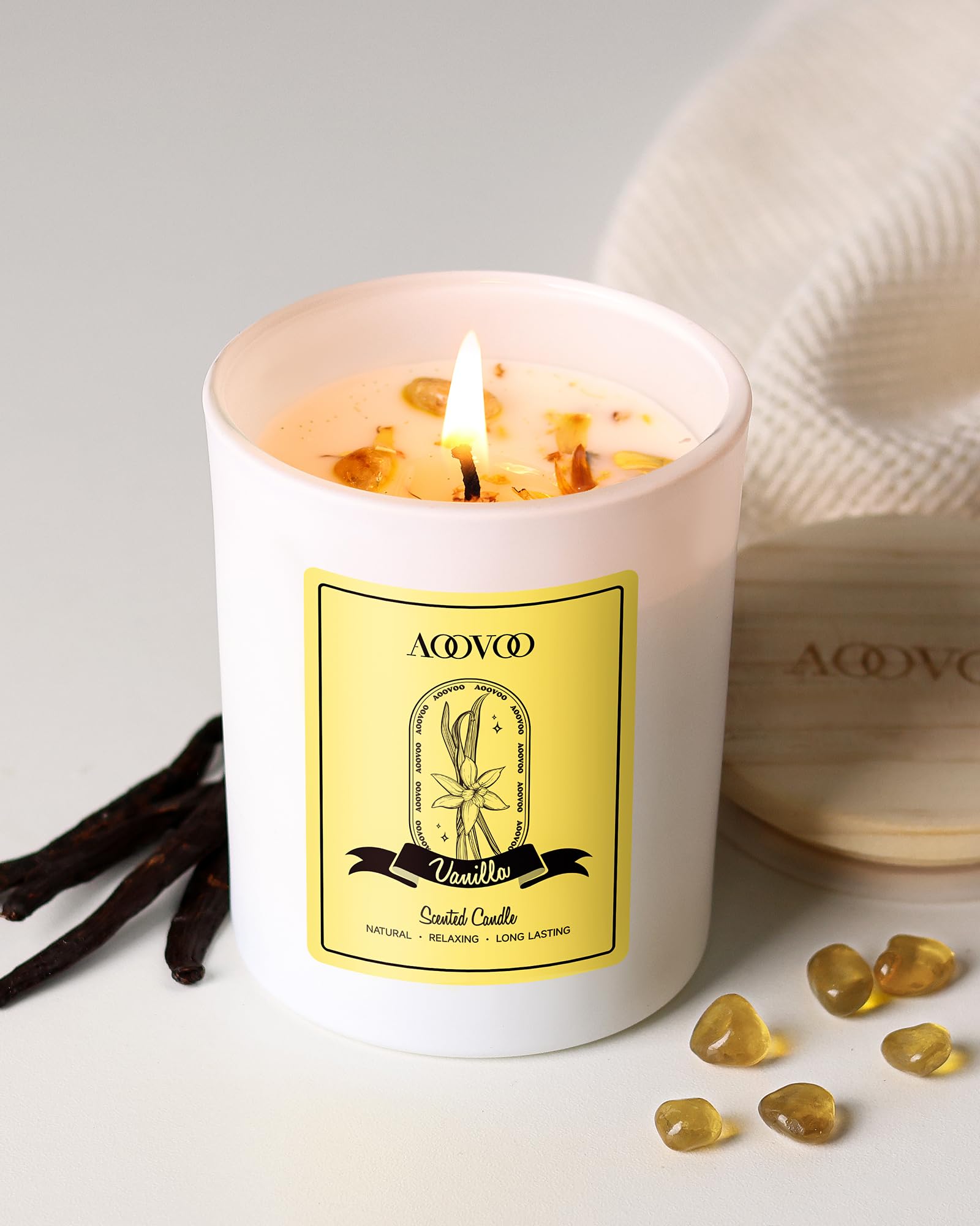 Vela de soja AOOVOO vainilla 7oz, limpia y duradera para el hogar.