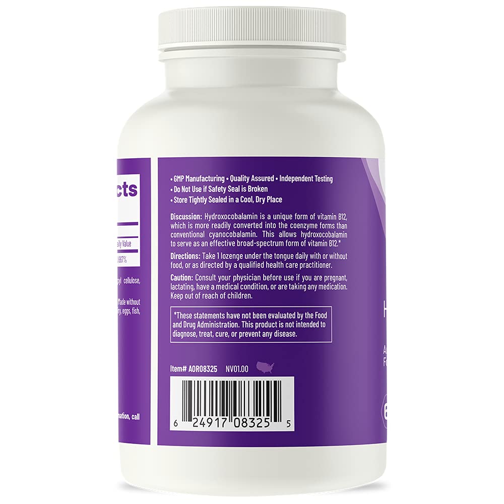 AOR Hydroxy B12 1000mcg, empaque práctico, suministro de 60 días