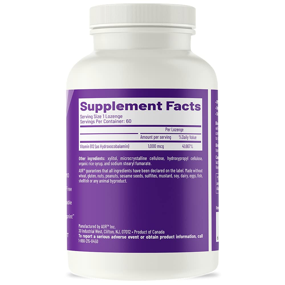AOR Hydroxy B12 1000mcg, pastillas, apoyo suave para la absorción