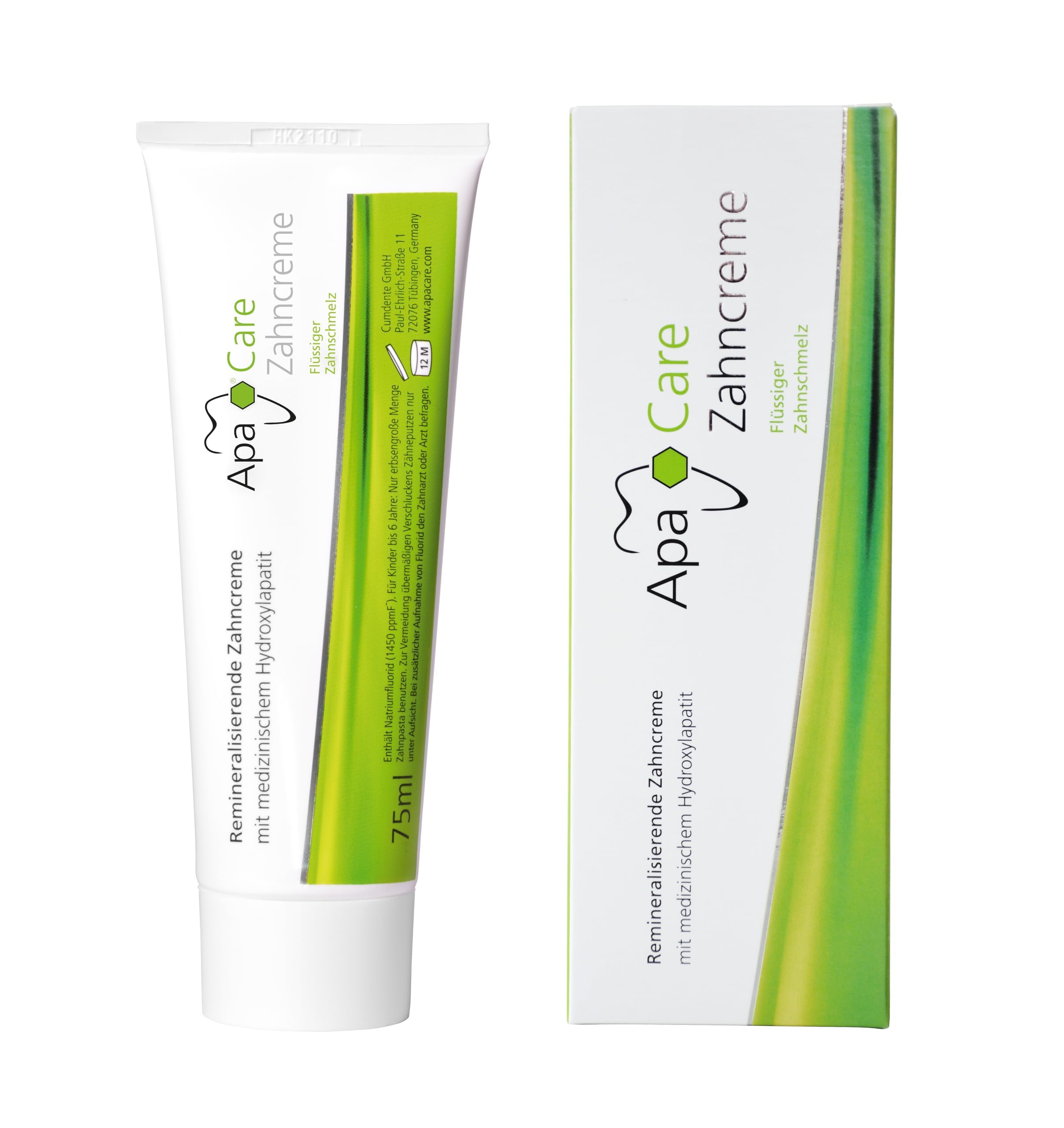 ApaCare pasta dental remineralizante 75 ml, dosificación precisa para rutinas diarias.