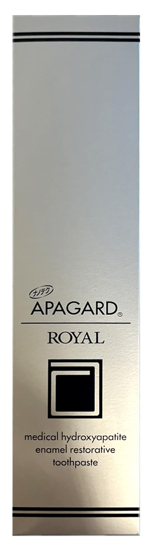 APAGARD Royal pasta dental, detalle del tubo, crema suave para cuidado diario.
