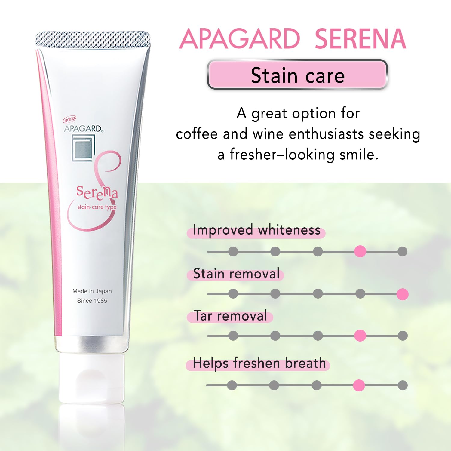 APAGARD Serena textura cremosa para cepillado cómodo y cobertura de la superficie.