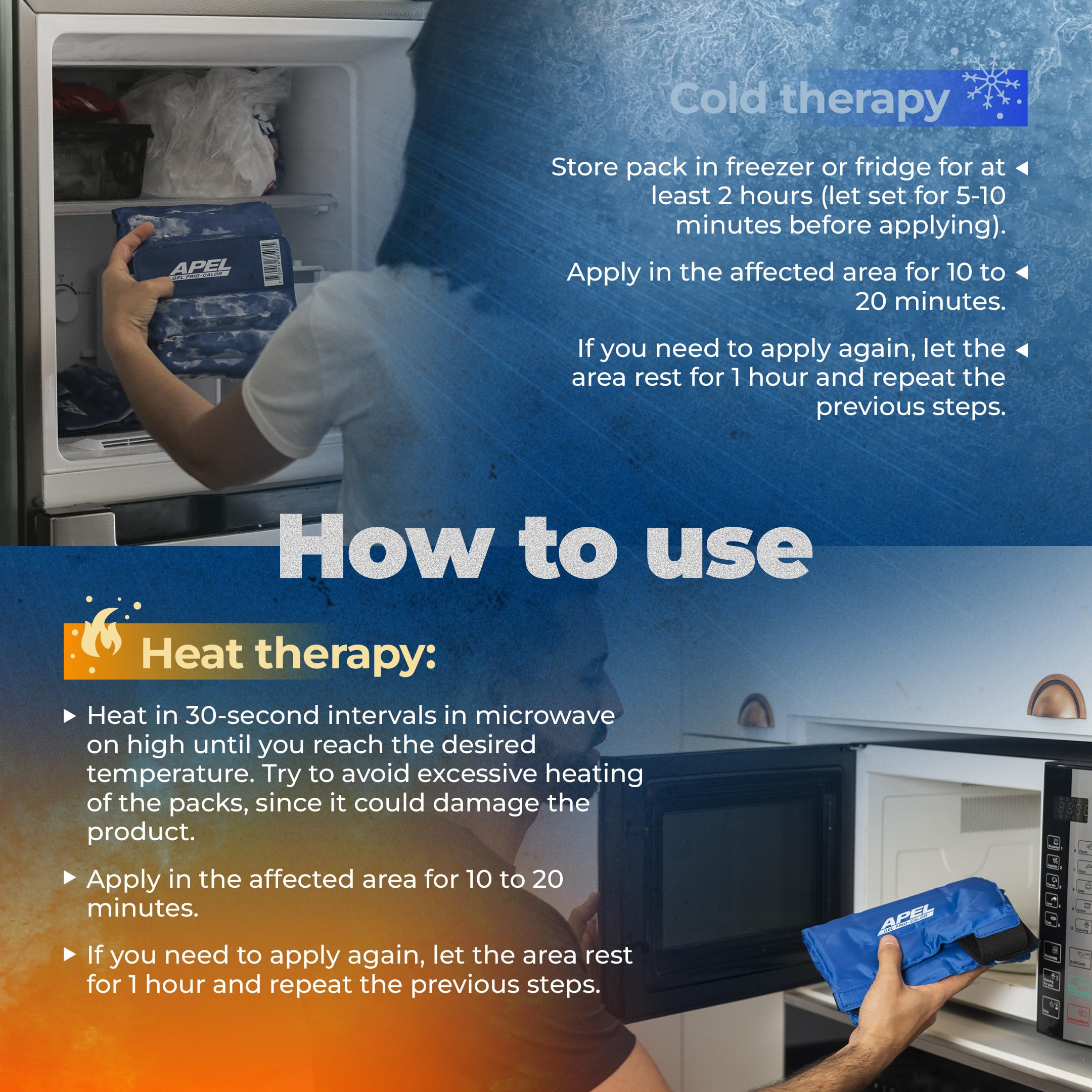 APEL Gel Frío-Calor es adecuado para uso posquirúrgico y recuperación suave.