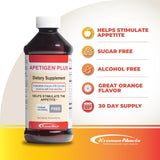 Apetigen-Plus etiqueta de ingredientes, muestra vitaminas y minerales.