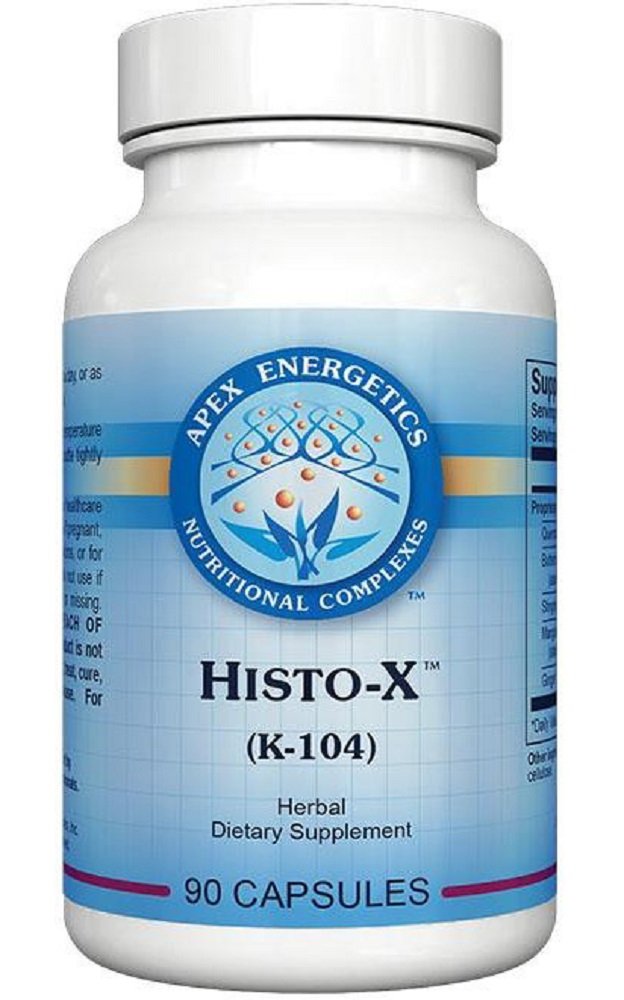 Apex Energetics Histo-X, botella frontal; posible apoyo a la función inmunitaria y respuesta ambiental.