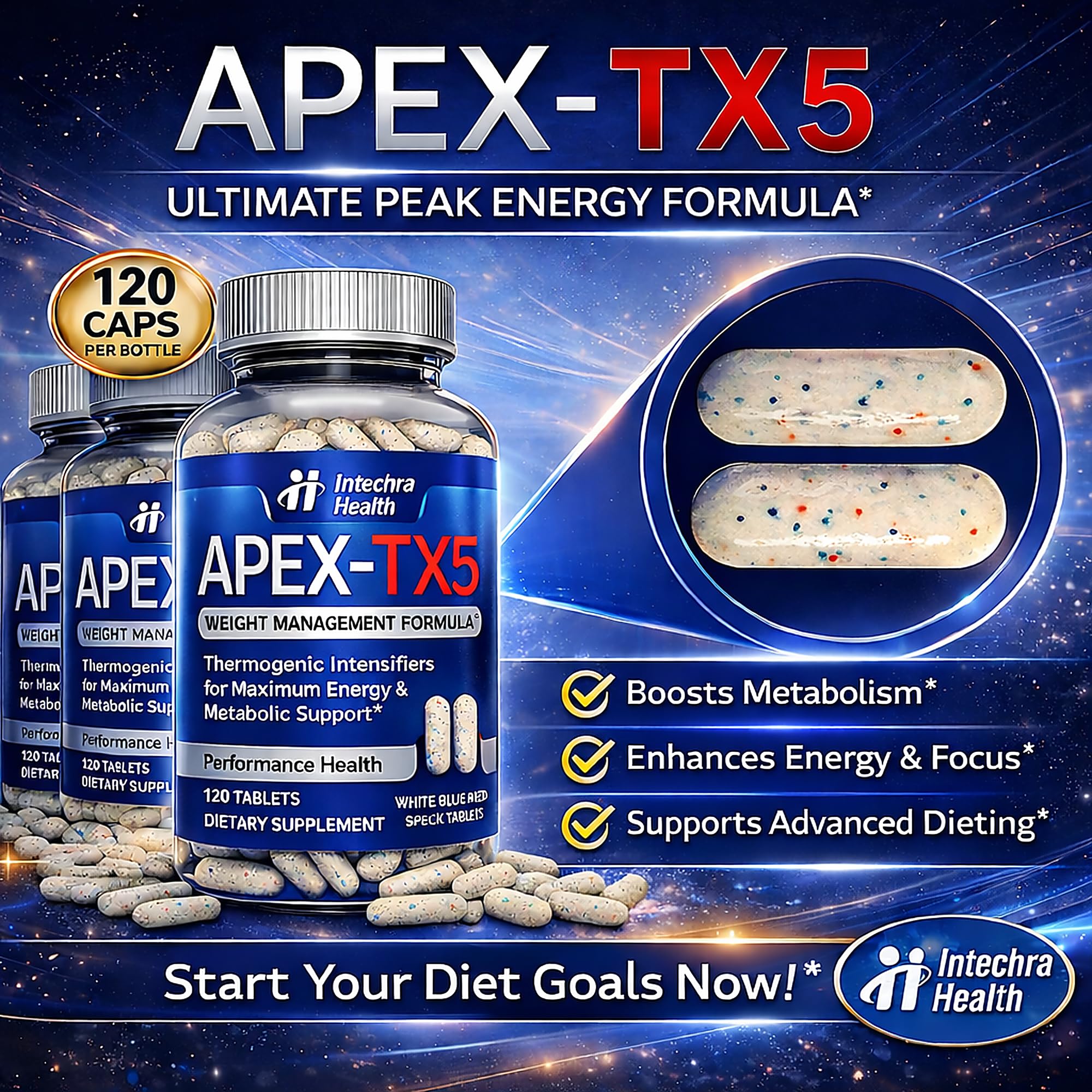 APEX-TX5 cápsulas con cafeína, apoyo a la energía durante entrenamientos